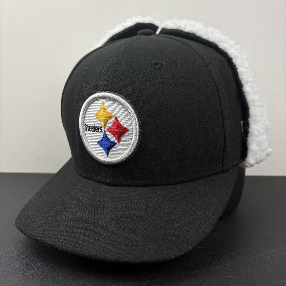 New Era Pittsburgh Steelers 59FIFTY Dogear Fitted Hat Size 8 Black Ear Flap Cap
